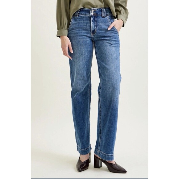 Judy Blue Any Time Any Place Wide Leg Jeans Light Wash Size 14 31 Stretch Boho - Picture 4 of 16